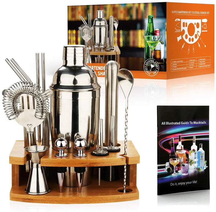 Cocktail Shaker Making Set,16pcs Bartender Kit For Mixer Wine Martini, Stainless Steel Bar Tools, Home Drink Party Accessories