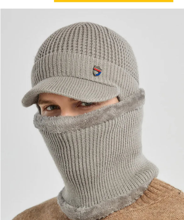 Winter Hat with Scarf Set Skullies Beanies for Men Knitted Hat Women Mask Thicken Balaclava Earflap Wool Bonnet Male Neck Tube