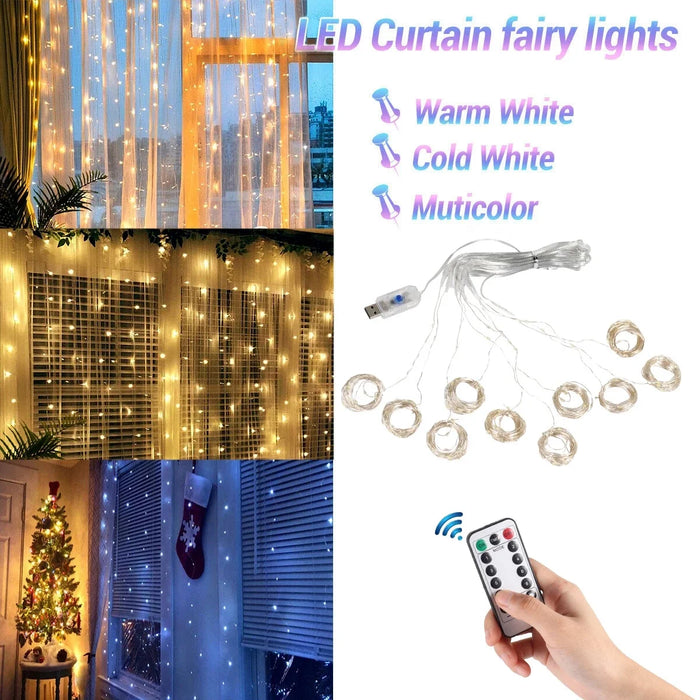 Christmas Lights Curtain Garland Decorations For Home