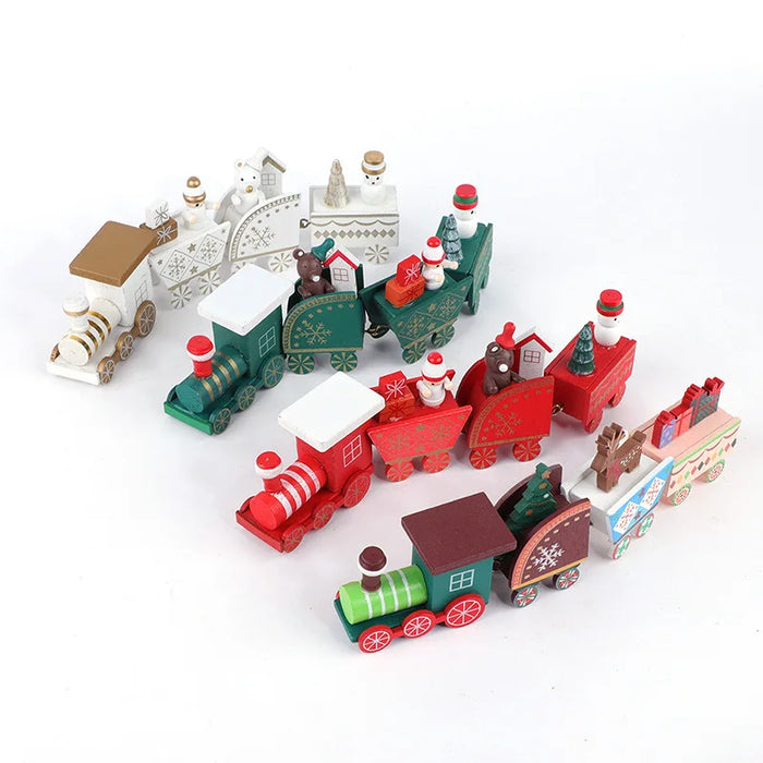 4 Knots Christmas Train Painted Wooden Christmas Decoration for Home with Santa Kids Toys Ornament Navidad 2019 New Year Gift