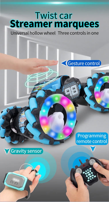 Rc Stunt Car Dual Remote Control Watch Gesture Sensor Drift 2.4GHz 4wd Rotation Deformation Electric Toy for Kids Boys Christmas