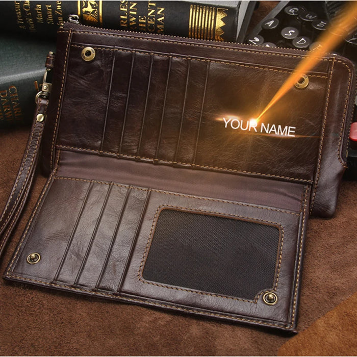 2022 Men Wallet Clutch Genuine Leather Brand Rfid  Wallet Male Organizer Cell Phone Clutch Bag Long Coin Purse Free Engrave