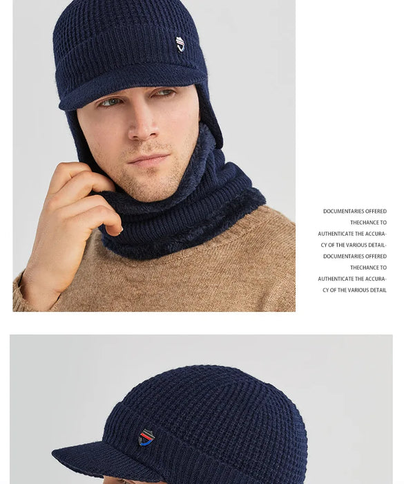 Winter Hat with Scarf Set Skullies Beanies for Men Knitted Hat Women Mask Thicken Balaclava Earflap Wool Bonnet Male Neck Tube