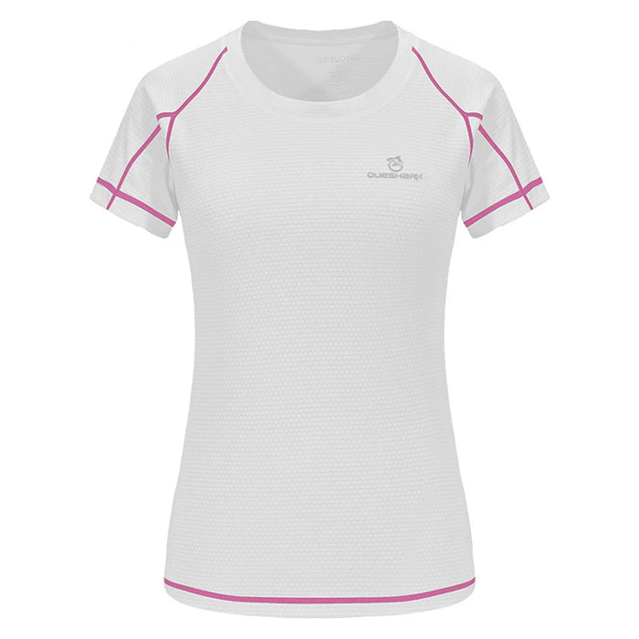 QUESHARK Women Quick Dry Short Sleeve Sports Running T Shirt Breathable Slim Tops Yoga T-shirts Tees Fitness Gym Workout Shirts