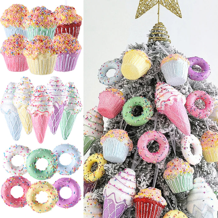 Mix Cute Candy Donuts Cupcake Ice Cream Cone Christmas Ornaments