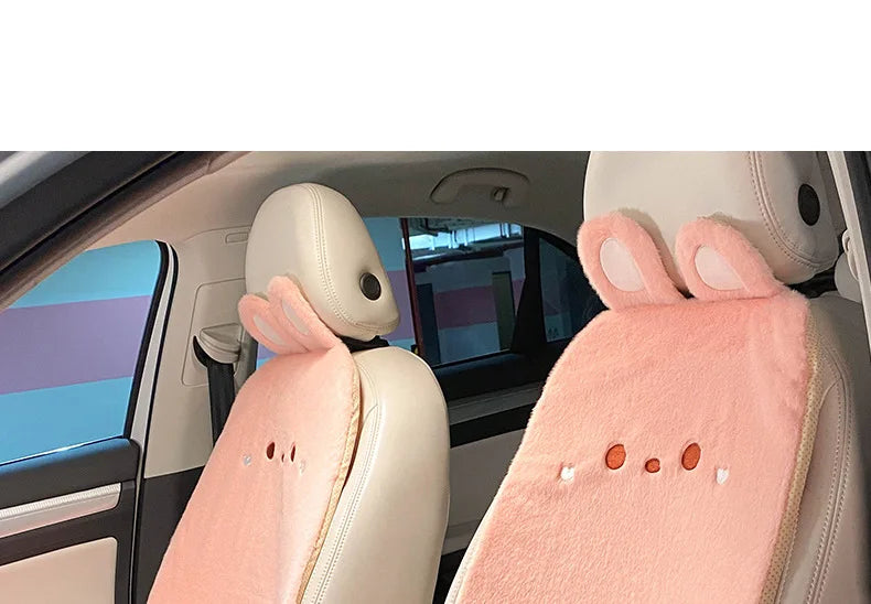 Plush Cute Cartoon Car Seat Cushion Pad Full Set Breathable Four Seasons Car Seat Cover Anti Slip Interior Accessories Universal