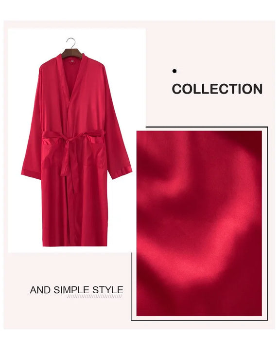 Summer New Men's Ice Silk Bathrobe Robe Men's Pop-Up Section of the Long Section of Cardigan Robe Pajamas Pajamas Home Clothing