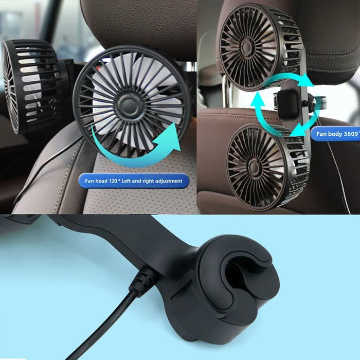 Car Safety Rear Seat Double-head Fan Kids Outdoor Fan Clip on Car Seat 360 Rotation Neck Cooler for Baby Summer Car Accessories