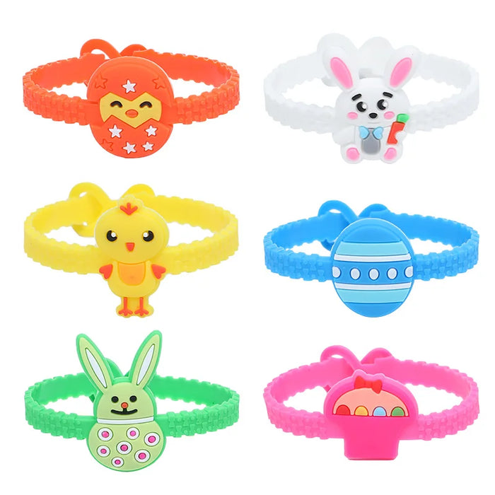 Easter Kids Gift Rabbit Eggs Bracelets Silicone Ring Keychains Happy Easter Birthday Party Favors Goodie Bag Basket Filler Toys