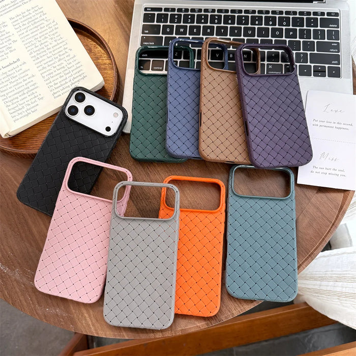 Braided Textured Phone Case for IPhone 17 AIR 16E 15 14 Plus 13 12 11 Pro Max Liquid Silicone Knitted Pattern Breathable Cover
