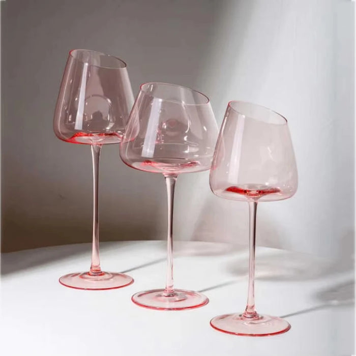 French Pink Flamingo Red Wine Glasses Set Crystal Glass Goblet Creative Inclined Mouth Concave Bottom Champagne Wine Cup Blue