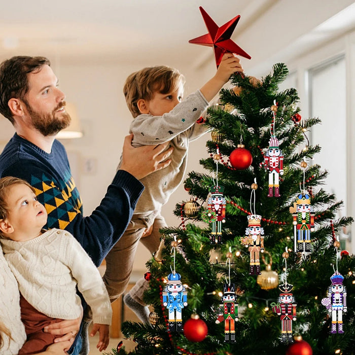 9pcs Christmas Nutcracker Soldier Wooden Pendant Xmas Tree Hanging Ornament