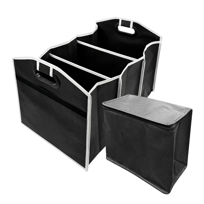 2 in 1 Car Storage Box with Insulated Cooler Bag Non-Woven Foldable Organizer Multi-Layer Thermal Tote Car Organizer