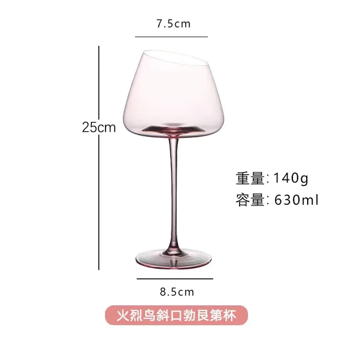 French Pink Flamingo Red Wine Glasses Set Crystal Glass Goblet Creative Inclined Mouth Concave Bottom Champagne Wine Cup Blue