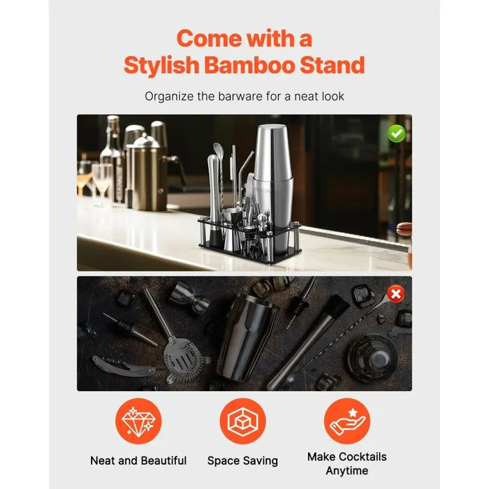 14 Pcs Stainless Steel Cocktail Shaker Set Professional Bartending Kit for Home Party Mixing Drinks