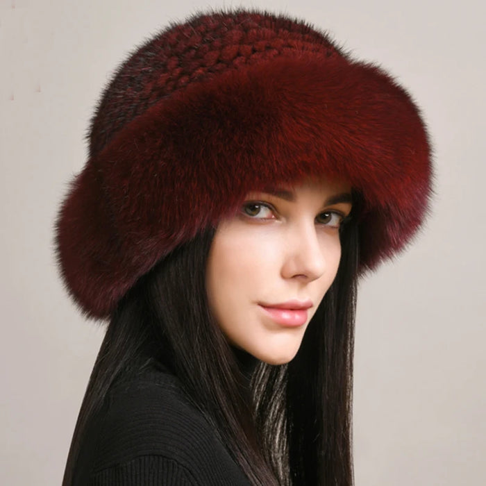 New Women Winter Luxury Knitted Real Mink Fur Bomber Hat Natural Warm Fox Fur Cap Girls Quality Soft 100% Genuine Mink Fur Hats
