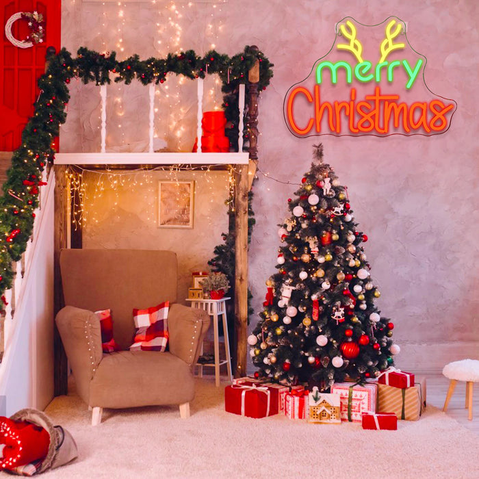 Merry Christmas Neon Sign Christmas Hat Dimmable LED Sign