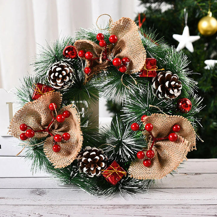 Christmas Wreath Artificial Pinecone Red Berry Garland Hanging Ornaments Front Door Wall Decorations Merry Christmas Tree Wreath