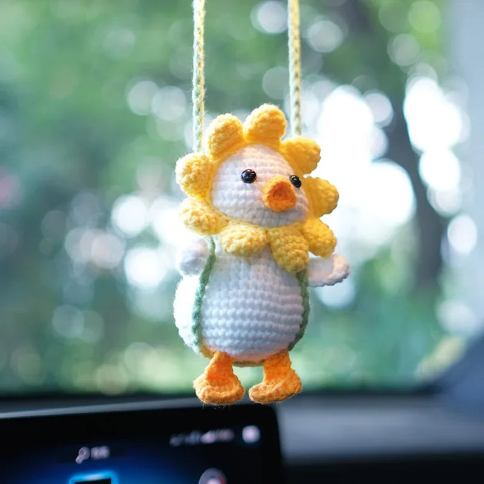 Handmade Crocheted Cute Swinging Duck for Car Interior Accessories