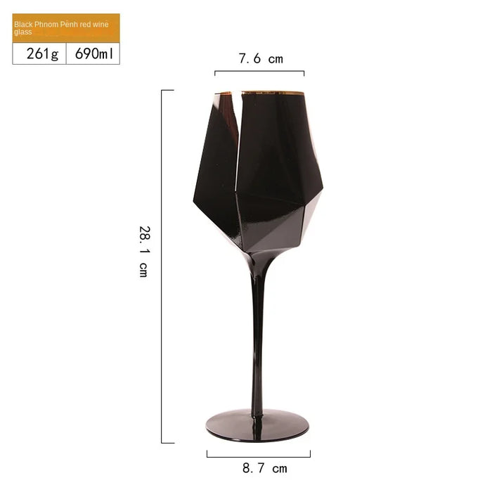 Pure Black Crystal Golden Edge Wine Glass Goblet Light Luxury Irregular Model Room Special Champagne Cup Whiskey Beer Glasses