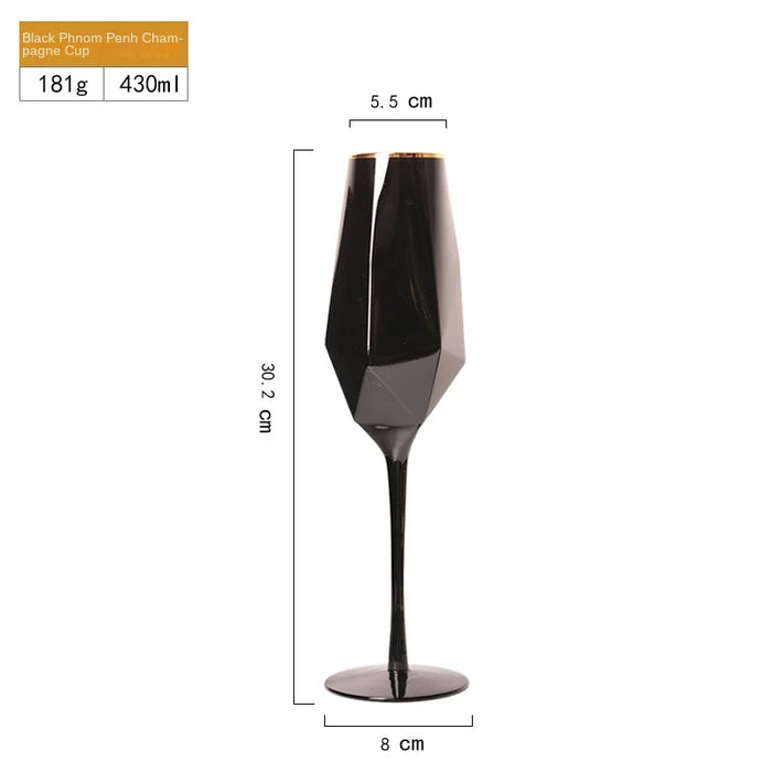Pure Black Crystal Golden Edge Wine Glass Goblet Light Luxury Irregular Model Room Special Champagne Cup Whiskey Beer Glasses