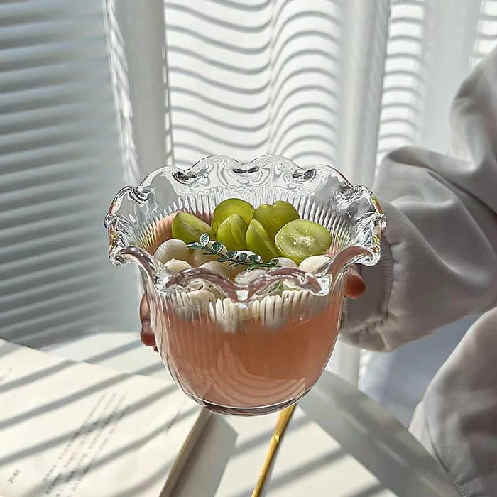 Transparent Dessert Glass Bowl Vertical Lace Fruit Salad Breakfast Bowl Syrup Dim Sum Oatmeal Bowl