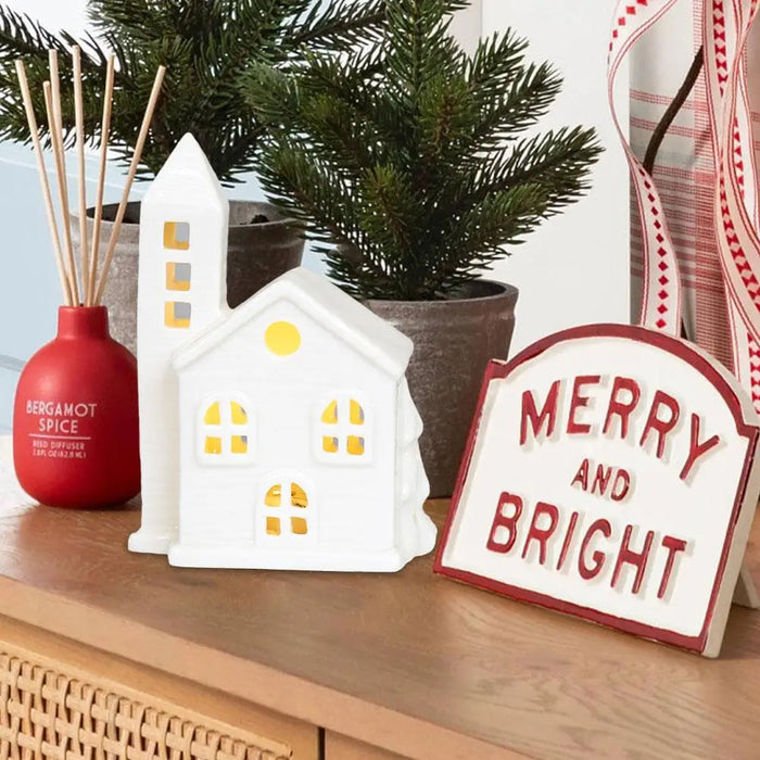 Christmas Village Lighted Ceramic Houses Indoor Ornaments christmas Holiday