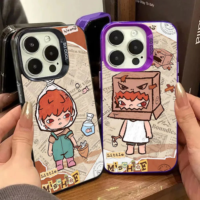 Cartoon Cute Destruction Hirono Case for iPhone 16 15 14 13 Pro Max Plating Matte Hard