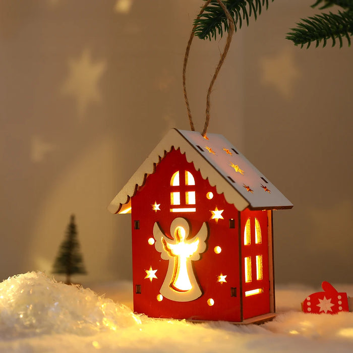 Wooden House Pendant Snowman Elk Santa Claus House Lighting Cabin
