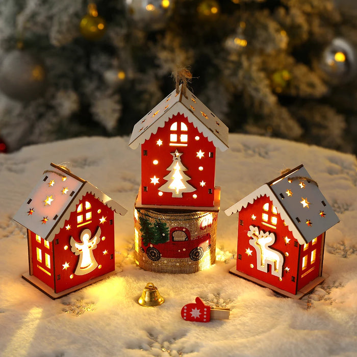 Wooden House Pendant Snowman Elk Santa Claus House Lighting Cabin