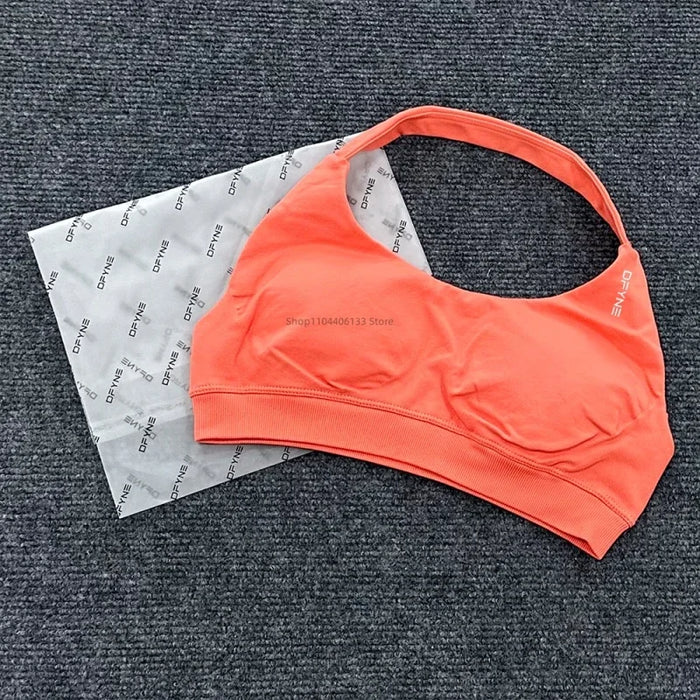 Impact Sports Bra Women Seamless Halter Neck Strap Bra with Logo Padded Open Back Yoga Top Bra Medium Support Gym Crop Top