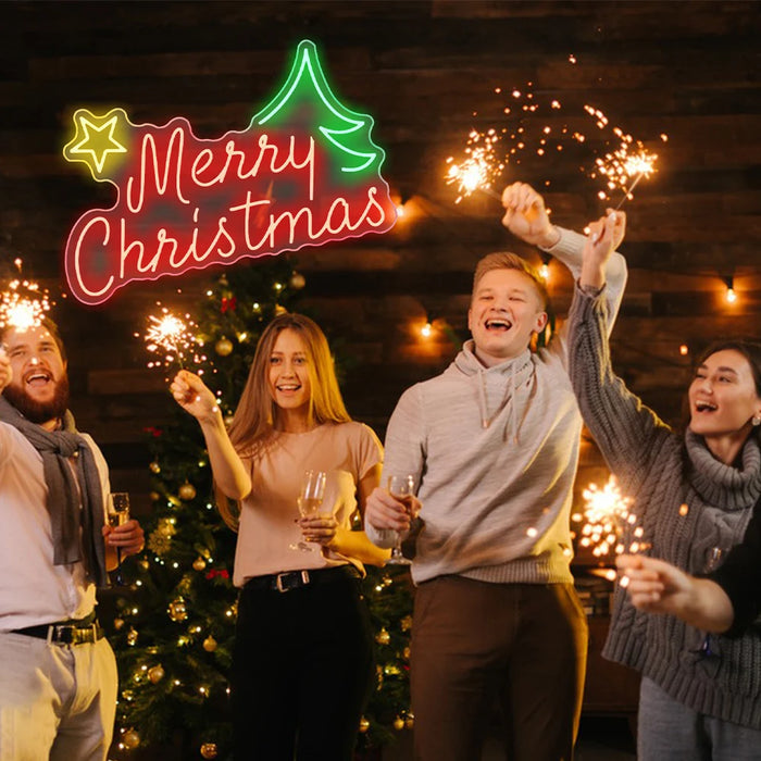 Merry Christmas Neon Sign Christmas Hat Dimmable LED Sign
