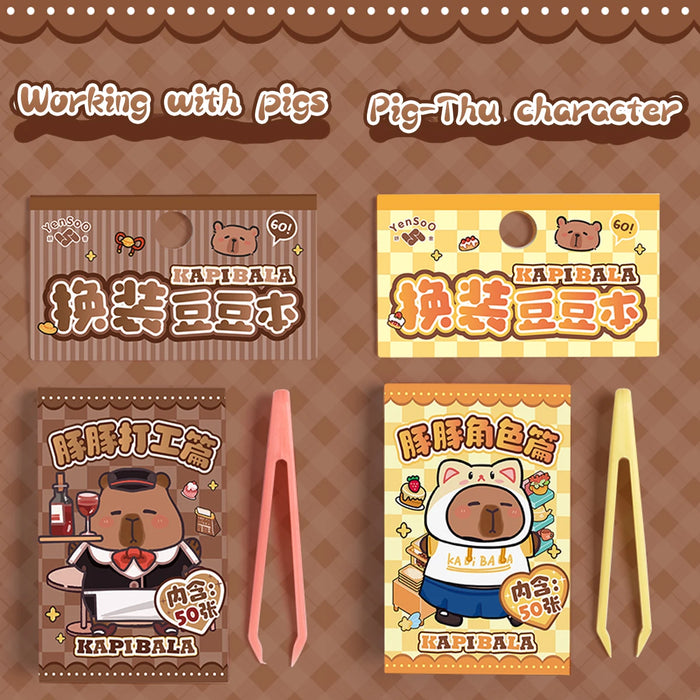 50pcs Kawaii Capybara Sticker Cute Dress-up Mini Pocket Portable Sticker Korean Stationery Children Sticker Set Cartoon Stickers