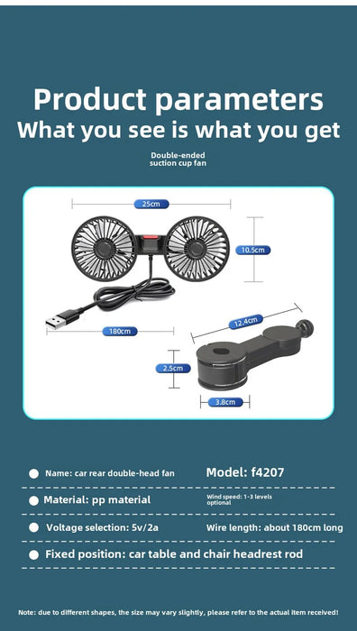 Car Safety Rear Seat Double-head Fan Kids Outdoor Fan Clip on Car Seat 360 Rotation Neck Cooler for Baby Summer Car Accessories