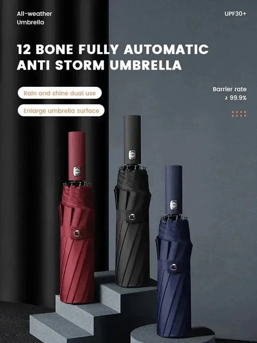 12 Bone Black Glue Fully Automatic Folding Umbrella