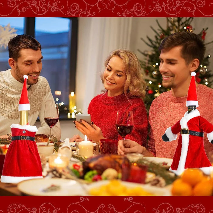 Christmas Wine Bottle Set Golden Velvet Dress Sleeve