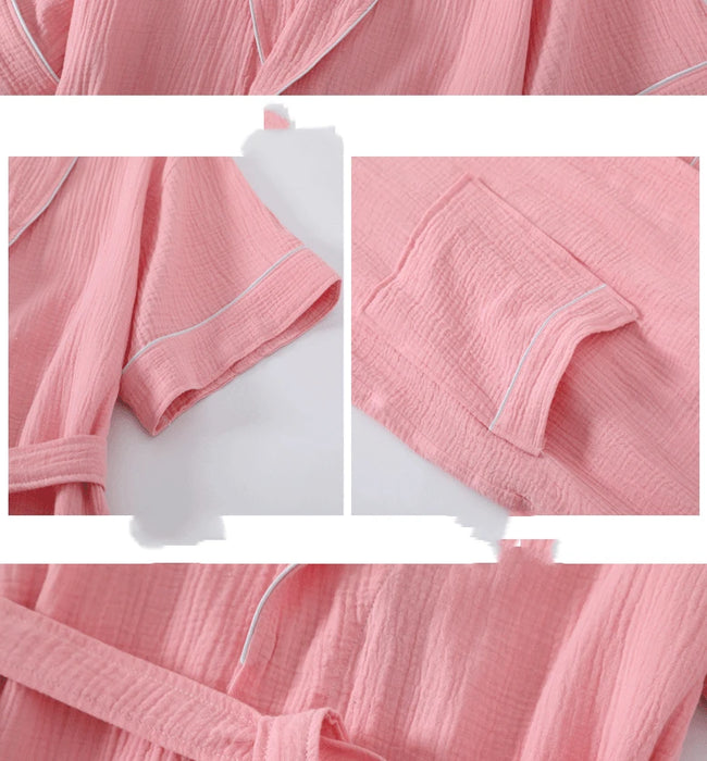 100% Cotton Double Layer Gauze Robes Women&Men Summer Thin Short Sleeves Bathrobe Nightgown Home Service Solid Hotel Bathrobe