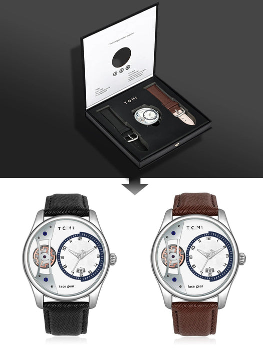 Set Gift Box for Men's Minimalist Business Watch Luxury Versatile Double Strap Detachable Watch Festival Gift