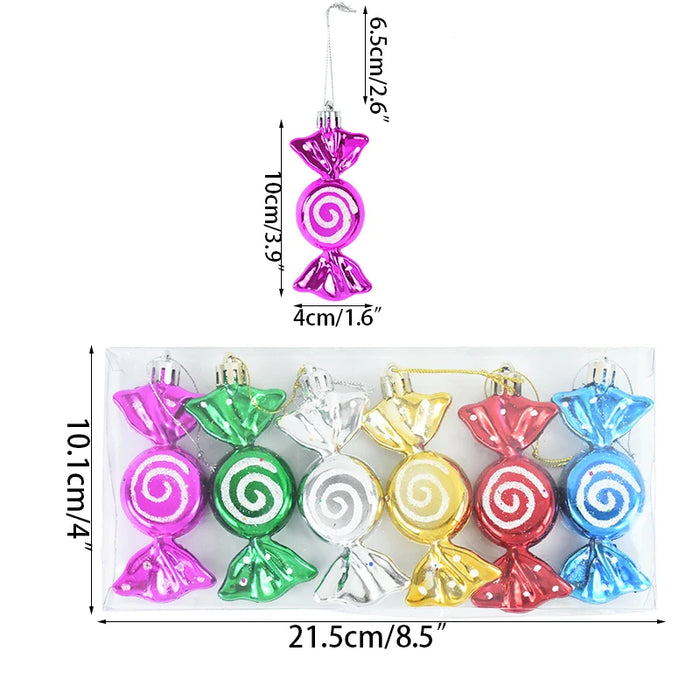 6pcs/set Christmas Candy Pendants Colorful Lollipop Cane Hanging Ornaments