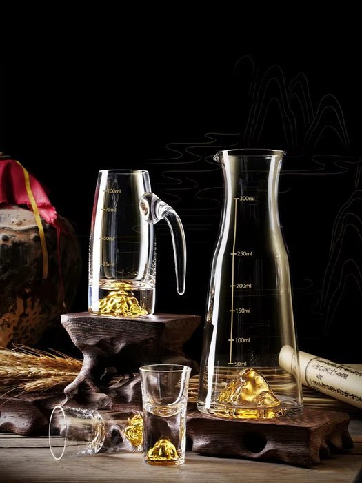 Crystal Liquor Spirits Shot Glasses Gift Box Gold Mountain Thick Bottom Wine Glasses Whiskey Glass Spirits Vodka Brandy Shot Cup