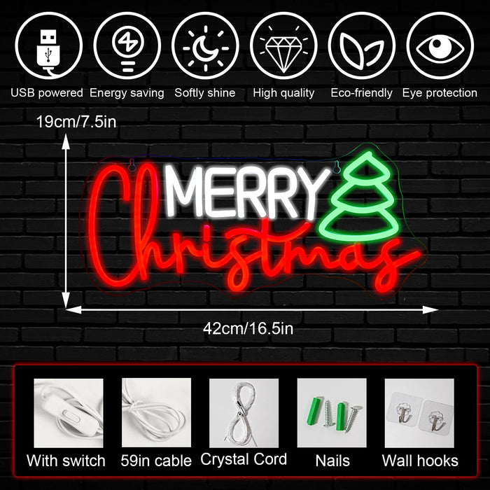 Merry Christmas Neon Sign Christmas Hat Dimmable LED Sign