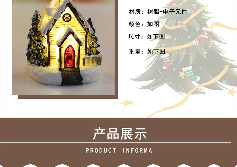 LED Christmas Decorations Resin Small House Micro