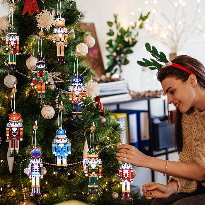 9pcs Christmas Nutcracker Soldier Wooden Pendant Xmas Tree Hanging Ornament