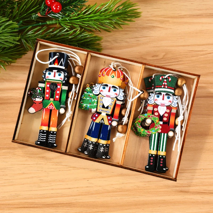 9pcs Christmas Nutcracker Soldier Wooden Pendant Xmas Tree Hanging Ornament