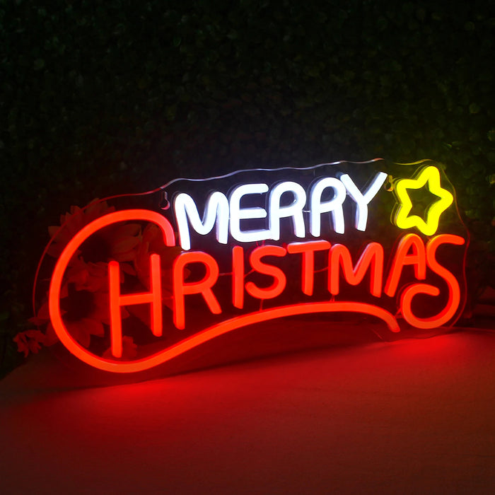 Merry Christmas Neon Sign Christmas Hat Dimmable LED Sign