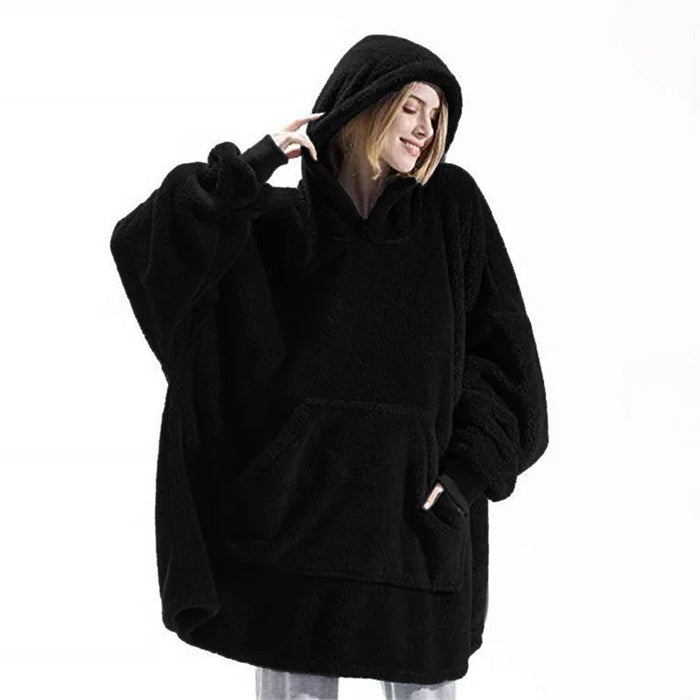 MIDSUM Winter Hooded Sweater Blanket Women Oversized Fleece Blanket With Sleeves Large Pocket Warm Thick TV Hoodie Robe Couple