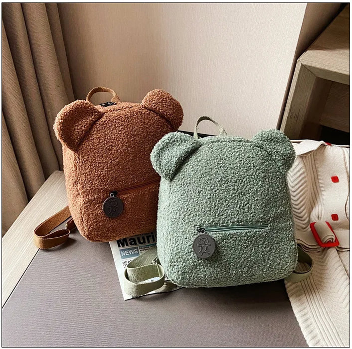 Womens Girls Cute Bear Pattern Backpack Plush