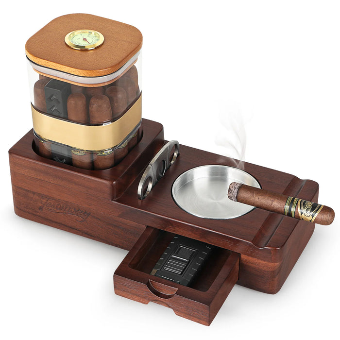 Cigar Humidor Cigar Ashtray Set Wooden Jar With Hygrometer Humidifier Cigar Gifts for Men