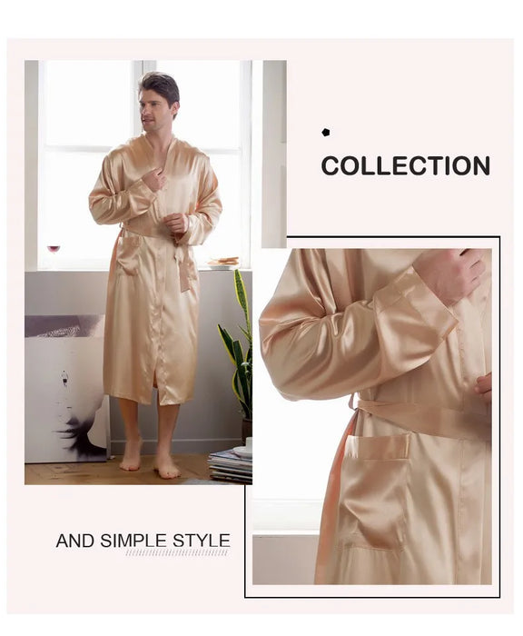 Summer New Men's Ice Silk Bathrobe Robe Men's Pop-Up Section of the Long Section of Cardigan Robe Pajamas Pajamas Home Clothing
