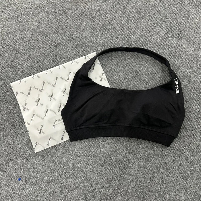 Impact Sports Bra Women Seamless Halter Neck Strap Bra with Logo Padded Open Back Yoga Top Bra Medium Support Gym Crop Top